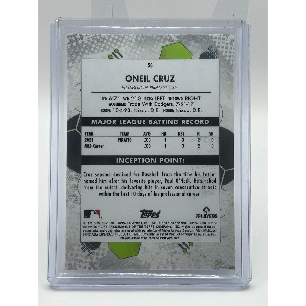 2022 Topps Inception Oneil Cruz Rookie Base Pittsburgh Pirates RC - Picture 2 of 2